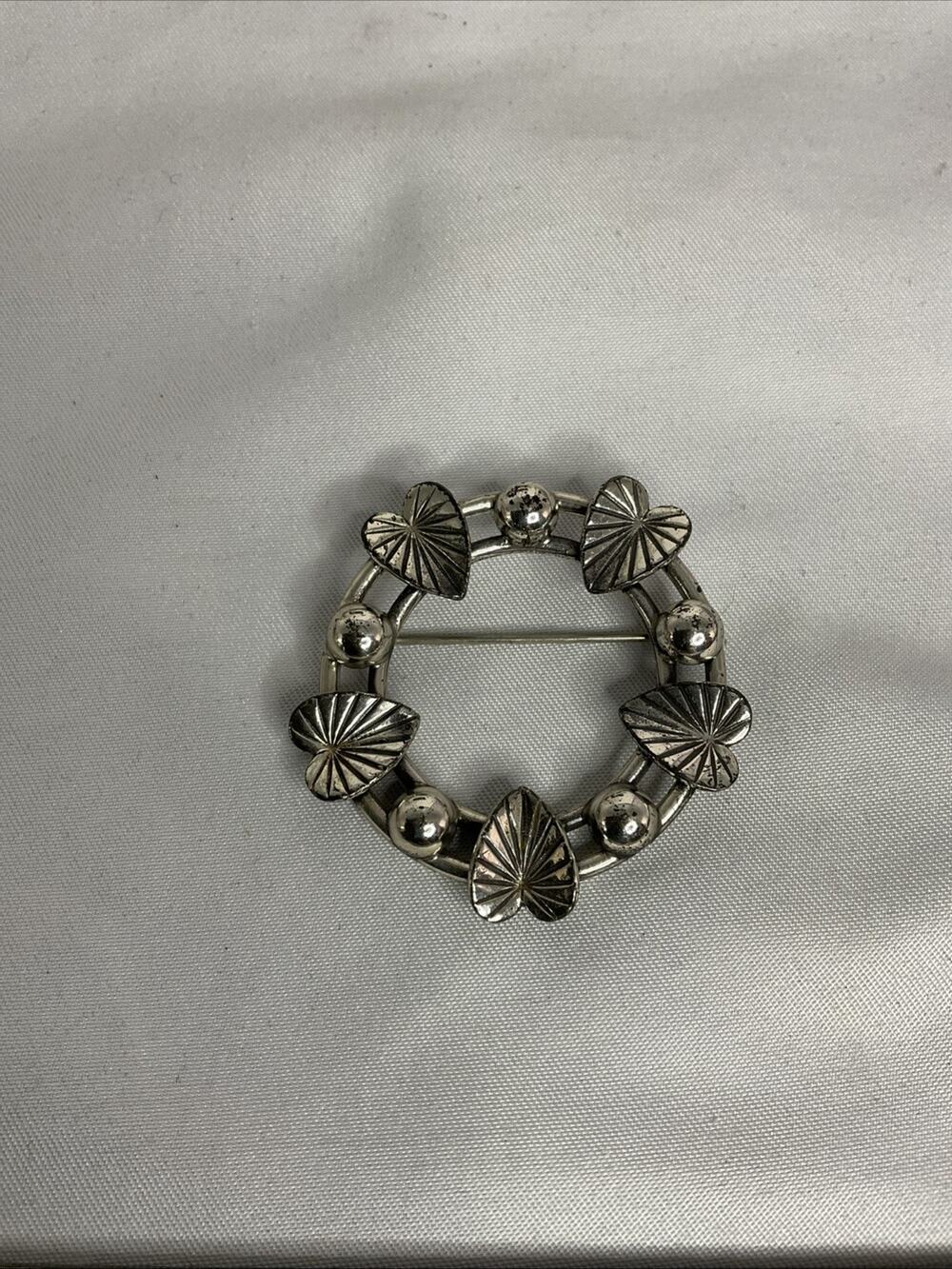 VINTAGE VTG DANECRAFT STERLING SILVER LILLY PAD LEAF CIRCLE BROOCH PIN
